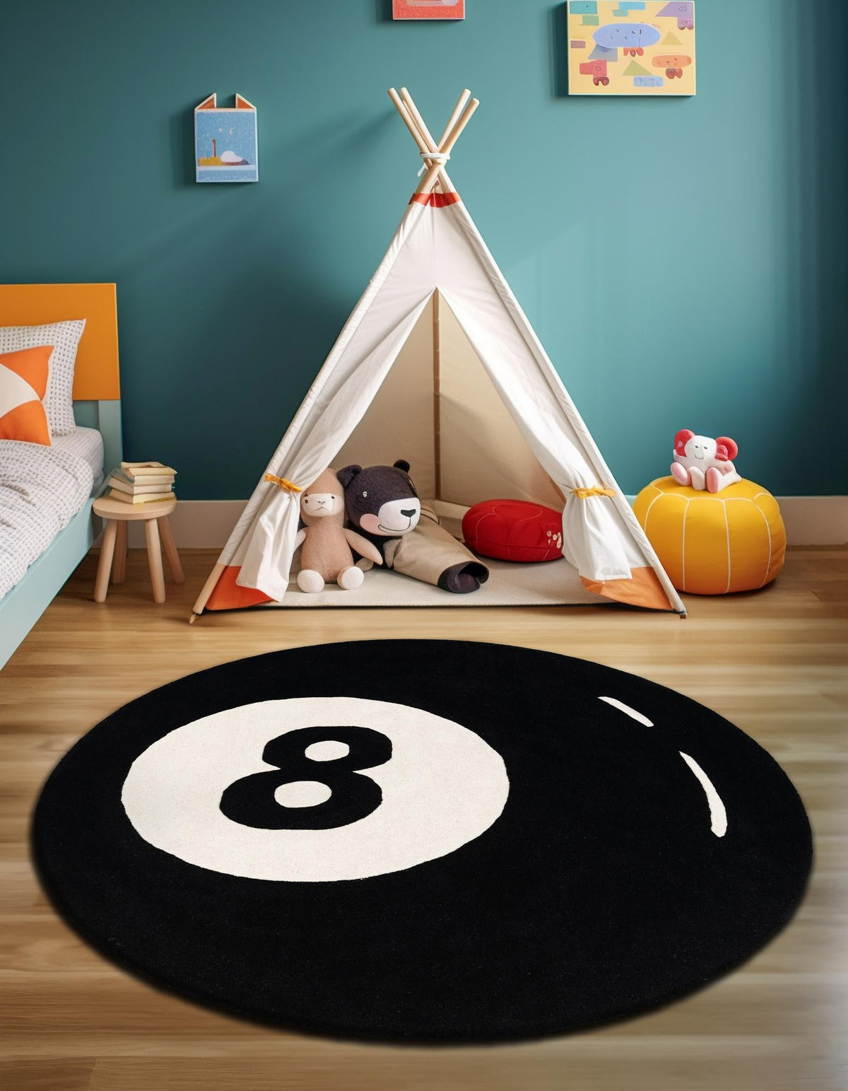 Shepherd's Glen Wool Collection Area Rug - Peninsula Round Black and White  lifestyle 7