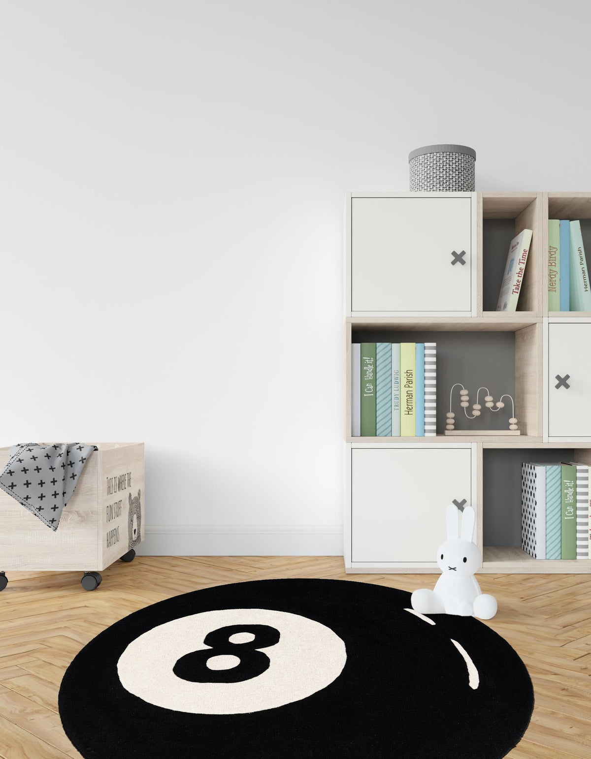 Shepherd's Glen Wool Collection Area Rug - Peninsula Round Black and White  lifestyle 11
