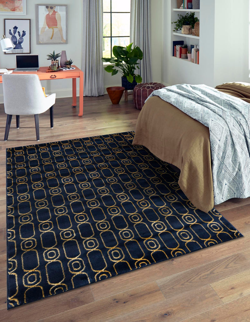 Metropolitan Matrix Collection Area Rug - Cosmopolis Rectangle Navy Blue and Gold  lifestyle 12