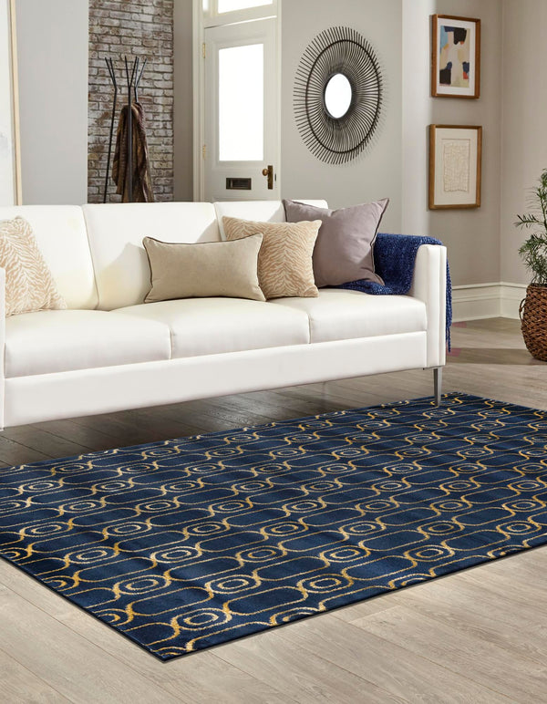 Metropolitan Matrix Collection Area Rug - Cosmopolis Rectangle Navy Blue and Gold  lifestyle 21