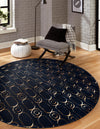 Metropolitan Matrix Collection Area Rug - Cosmopolis (Black and Silver) Round Navy Blue and Gold  lifestyle 124