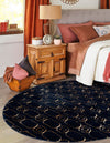 Metropolitan Matrix Collection Area Rug - Cosmopolis (Black and Silver) Round Navy Blue and Gold  lifestyle 194