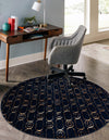 Metropolitan Matrix Collection Area Rug - Cosmopolis (Black and Silver) Round Navy Blue and Gold  lifestyle 208