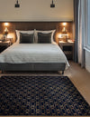 Metropolitan Matrix Collection Area Rug - Cosmopolis (Black and Silver) Square Navy Blue and Gold  lifestyle 125