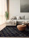 Metropolitan Matrix Collection Area Rug - Cosmopolis (Black and Silver) Square Navy Blue and Gold  lifestyle 139
