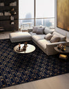 Metropolitan Matrix Collection Area Rug - Cosmopolis (Black and Silver) Square Navy Blue and Gold  lifestyle 153