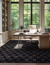 Metropolitan Matrix Collection Area Rug - Cosmopolis (Black and Silver) Square Navy Blue and Gold  lifestyle 181