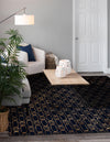 Metropolitan Matrix Collection Area Rug - Cosmopolis (Black and Silver) Square Navy Blue and Gold  lifestyle 209
