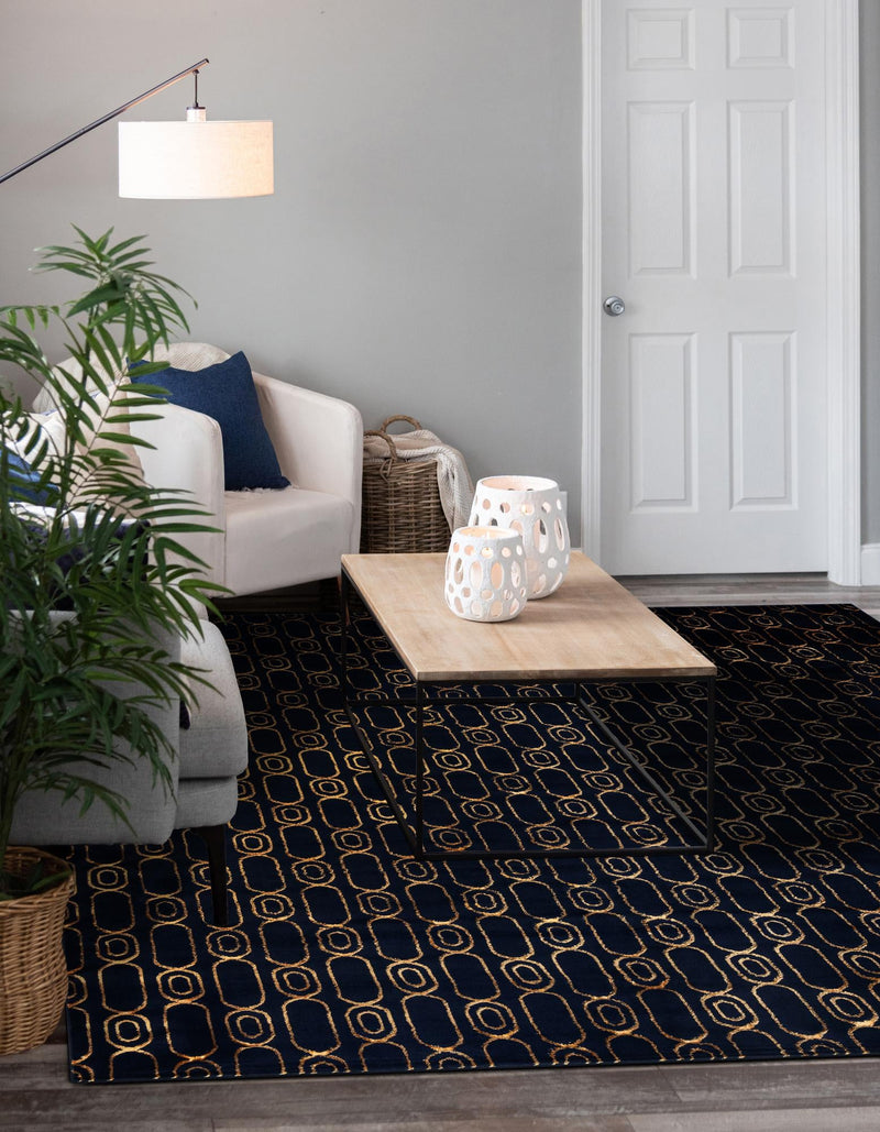 Metropolitan Matrix Collection Area Rug - Cosmopolis (Black and Silver) Square Navy Blue and Gold  lifestyle 209