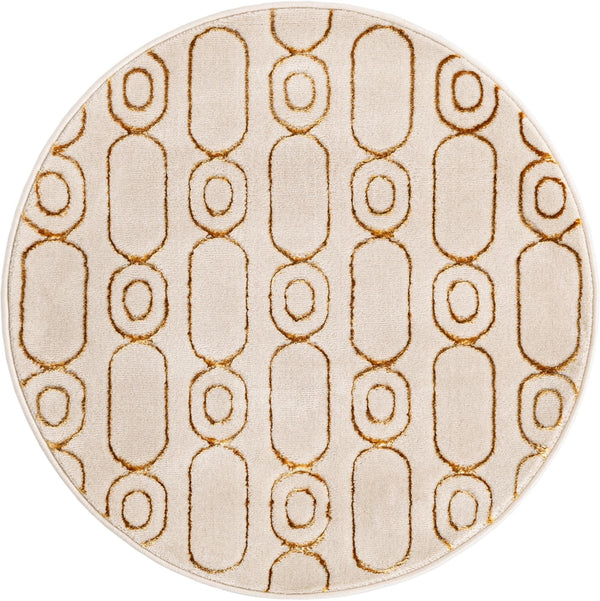 Metropolitan Matrix Collection Area Rug - Cosmopolis Round White and Gold  lifestyle 78
