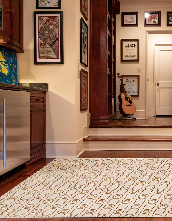 Metropolitan Matrix Collection Area Rug - Cosmopolis Square White and Gold  lifestyle 126
