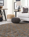 Metropolitan Matrix Collection Area Rug - Cosmopolis (Black and Silver) Round Gray and Gold  lifestyle 162