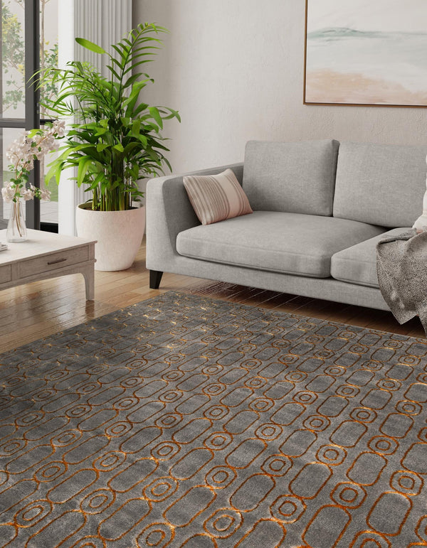 Metropolitan Matrix Collection Area Rug - Cosmopolis (Black and Silver) Square Gray and Gold  lifestyle 164