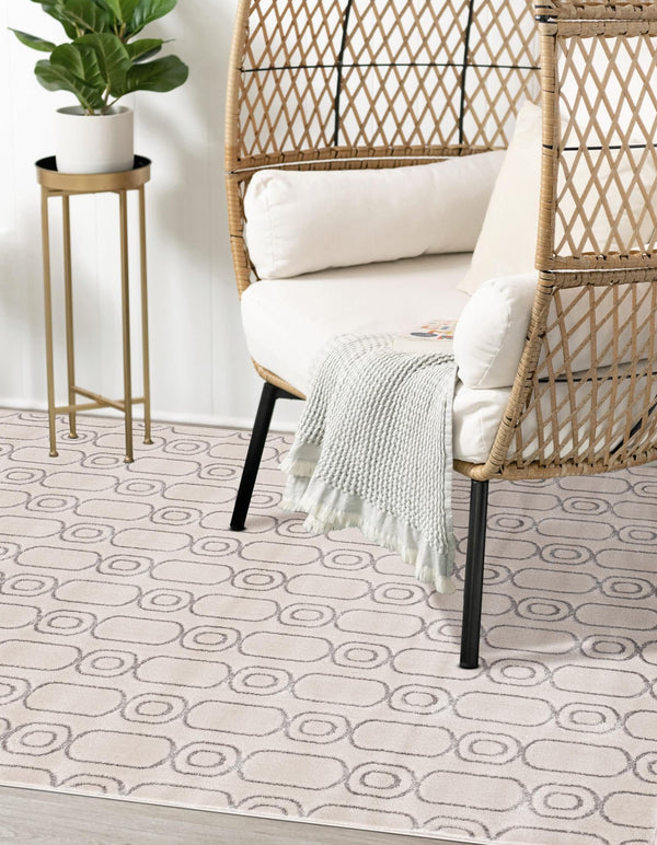 Metropolitan Matrix Collection Area Rug - Cosmopolis Rectangle White and Silver  lifestyle 10