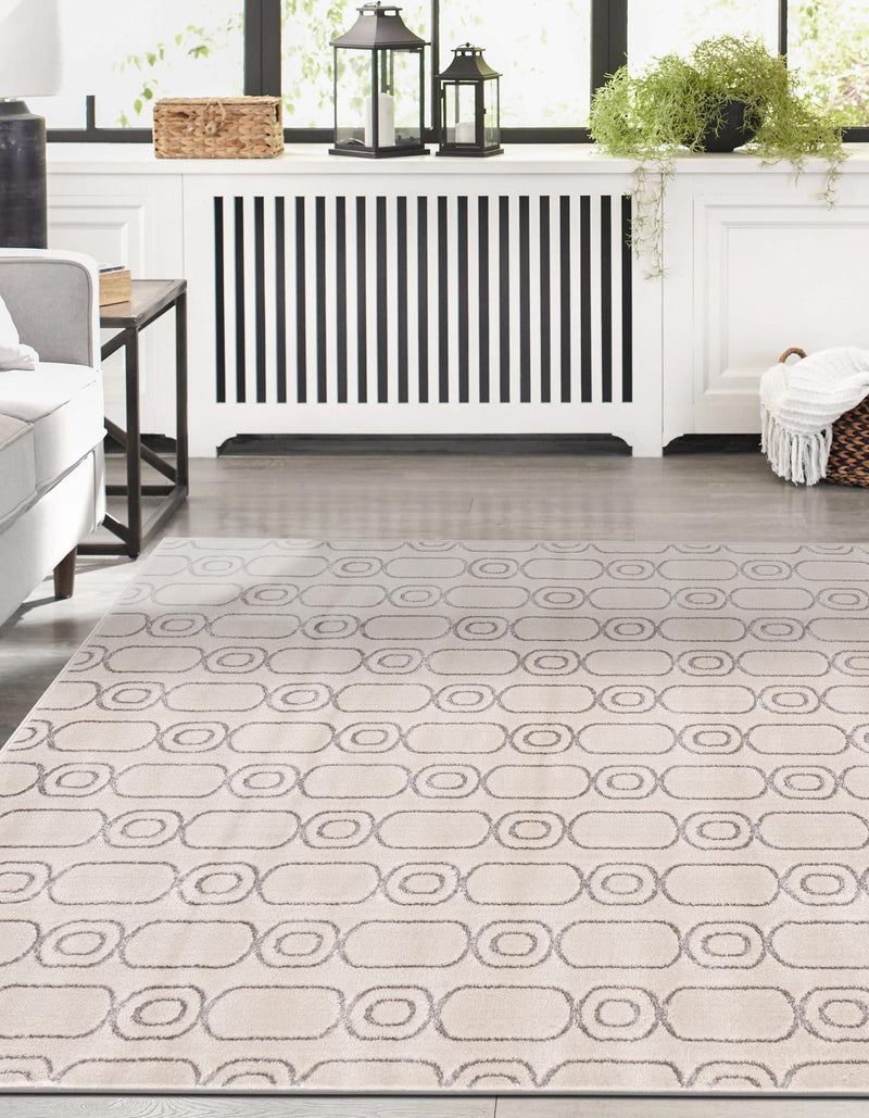 Metropolitan Matrix Collection Area Rug - Cosmopolis Rectangle White and Silver  lifestyle 16