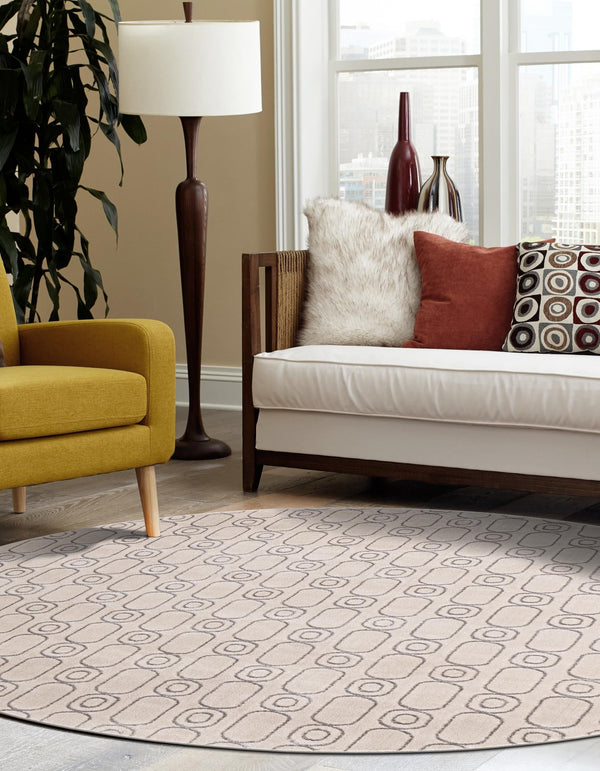 Metropolitan Matrix Collection Area Rug - Cosmopolis Round White and Silver  lifestyle 102