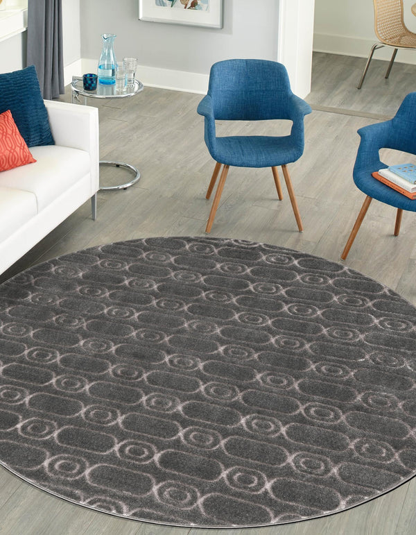 Metropolitan Matrix Collection Area Rug - Cosmopolis Round Gray and Silver  lifestyle 86