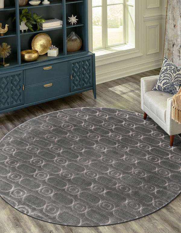 Metropolitan Matrix Collection Area Rug - Cosmopolis Round Gray and Silver  lifestyle 93