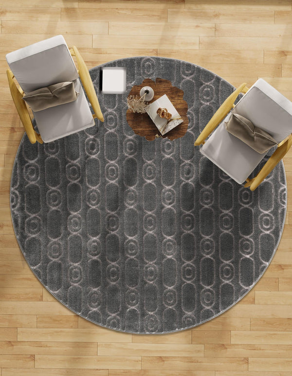 Metropolitan Matrix Collection Area Rug - Cosmopolis Round Gray and Silver  lifestyle 149