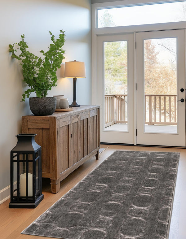 Metropolitan Matrix Collection Area Rug - Cosmopolis (Black and Silver) Runner Gray and Silver  lifestyle 137