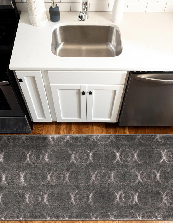 Metropolitan Matrix Collection Area Rug - Cosmopolis (Black and Silver) Runner Gray and Silver  lifestyle 193