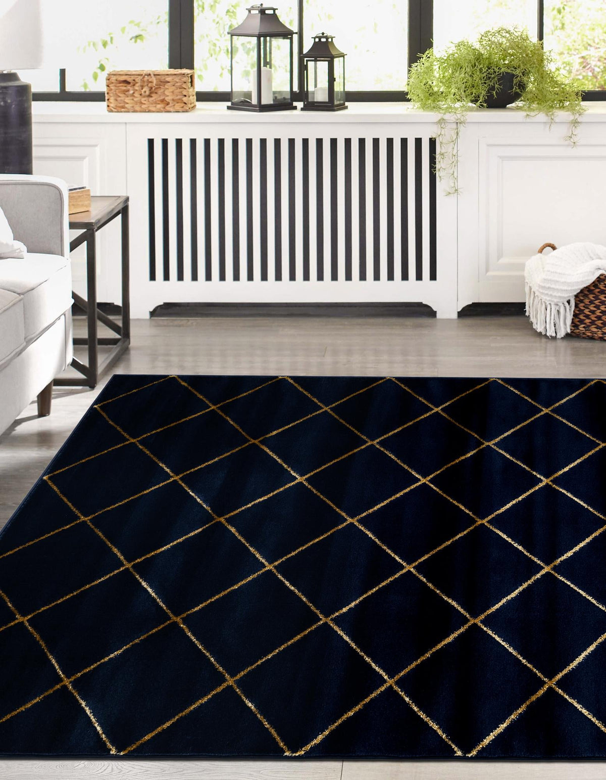 Metropolitan Matrix Collection Area Rug -  Urbana Rectangle Navy Blue and Gold  lifestyle 11