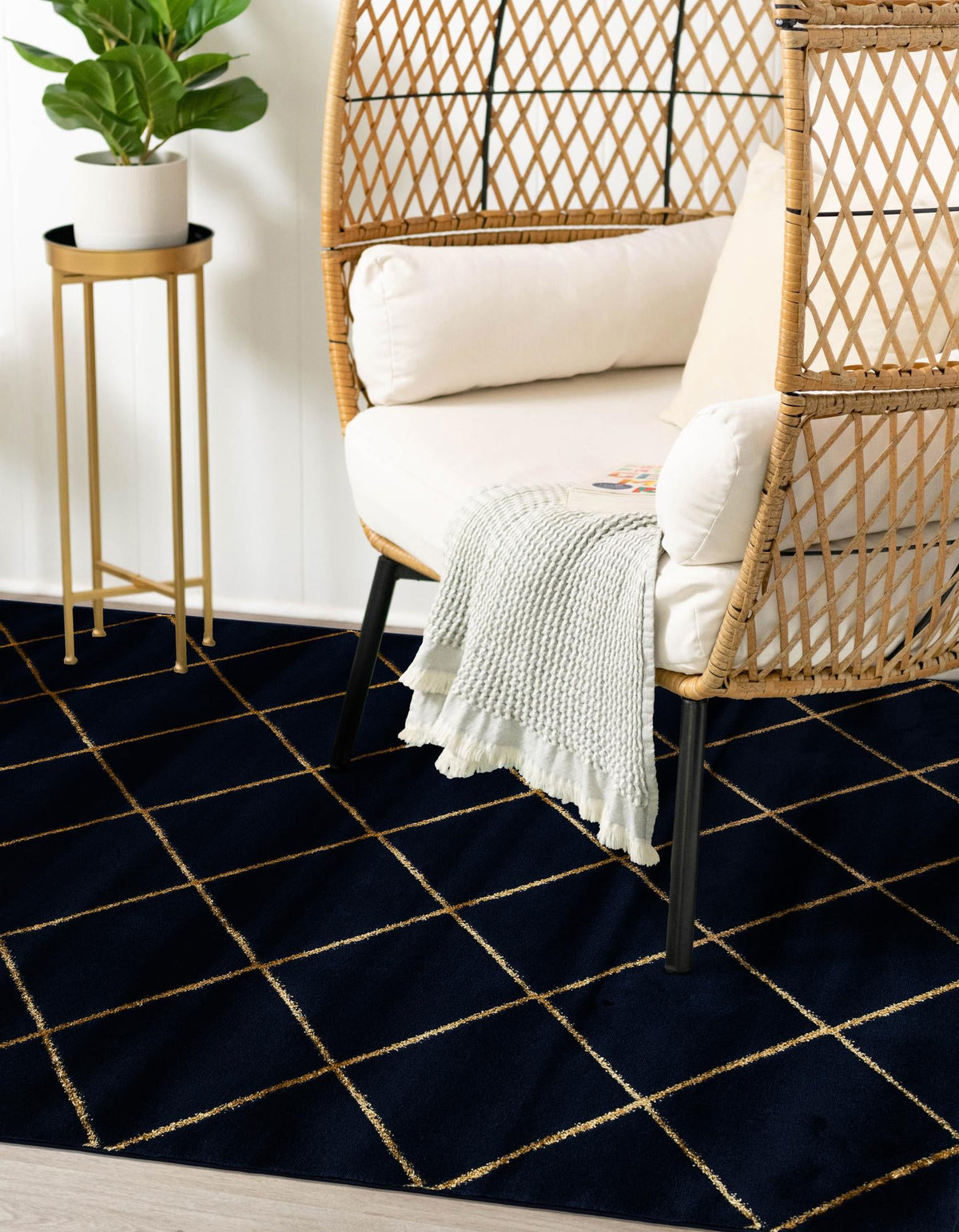 Metropolitan Matrix Collection Area Rug -  Urbana Rectangle Navy Blue and Gold  lifestyle 15