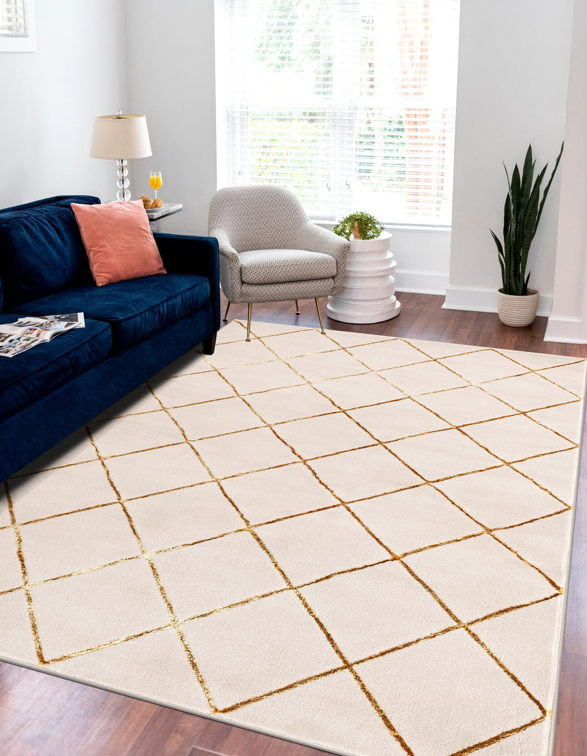 Metropolitan Matrix Collection Area Rug -  Urbana Rectangle White and Gold  lifestyle 4