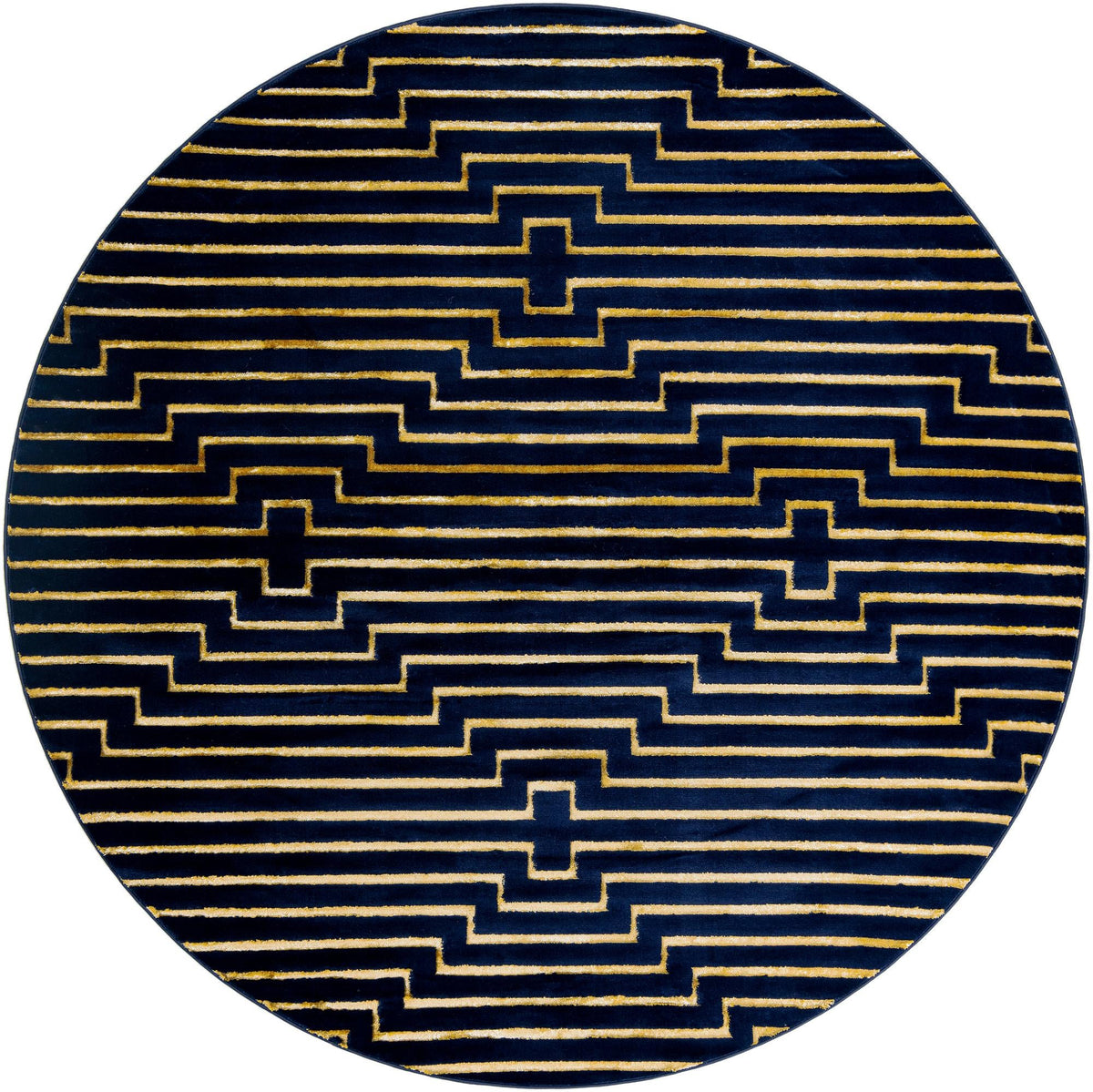 Metropolitan Matrix Collection Area Rug -  Skyline Round Navy Blue and Gold  lifestyle 54