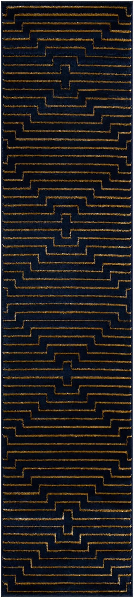 Metropolitan Matrix Collection Area Rug -  Skyline Runner Navy Blue and Gold  lifestyle 86