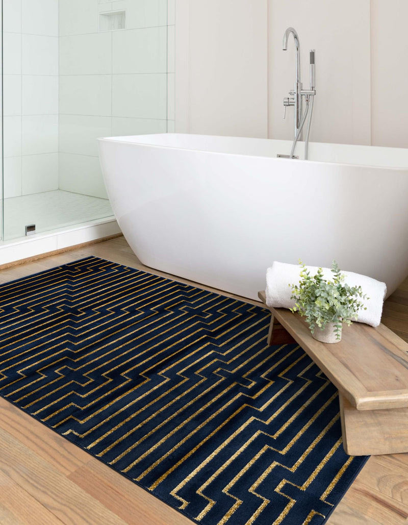 Metropolitan Matrix Collection Area Rug -  Skyline Rectangle Navy Blue and Gold  lifestyle 33