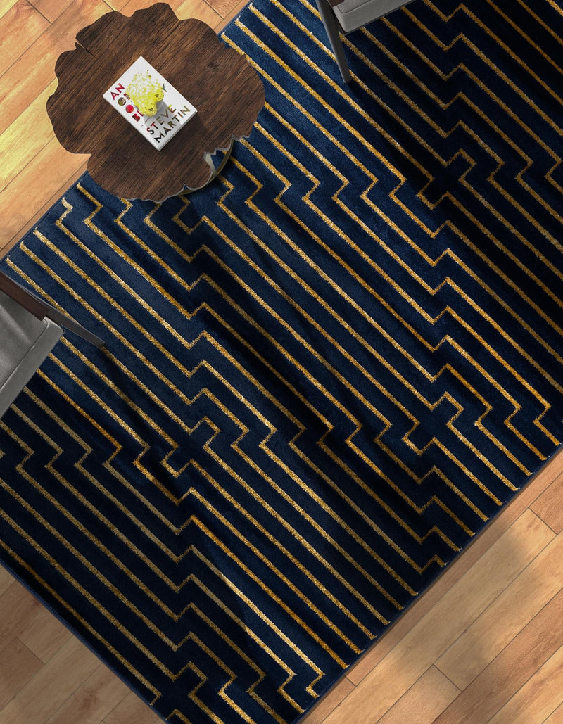 Metropolitan Matrix Collection Area Rug -  Skyline Rectangle Navy Blue and Gold  lifestyle 41