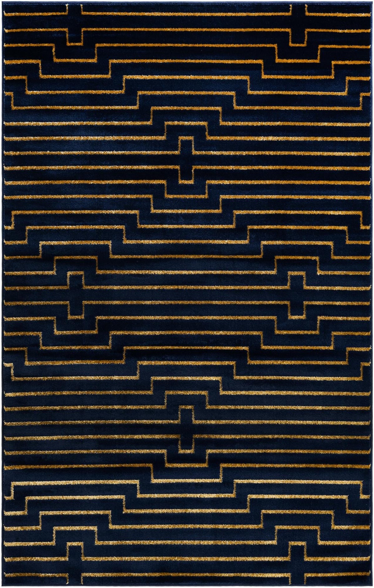 Metropolitan Matrix Collection Area Rug -  Skyline Rectangle Navy Blue and Gold Main