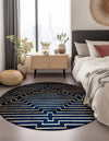Metropolitan Matrix Collection Area Rug -  Skyline Round Navy Blue and Gold  lifestyle 136