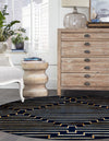 Metropolitan Matrix Collection Area Rug -  Skyline Round Navy Blue and Gold  lifestyle 151