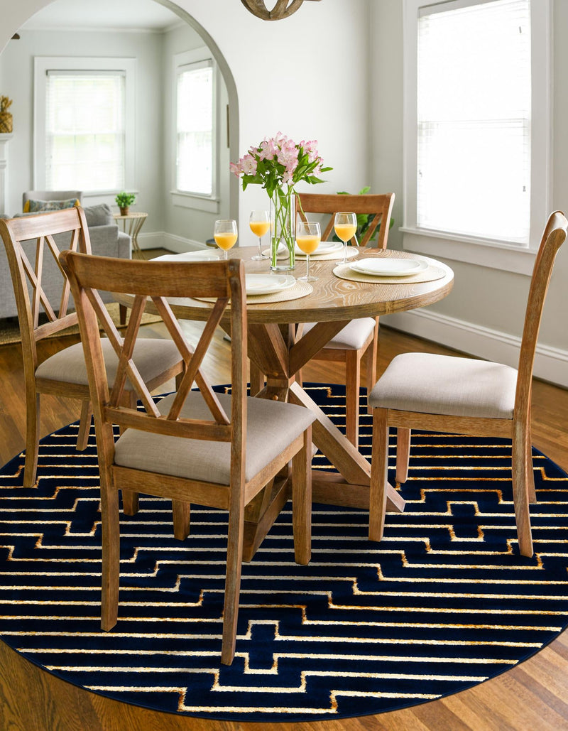Metropolitan Matrix Collection Area Rug -  Skyline Round Navy Blue and Gold  lifestyle 226
