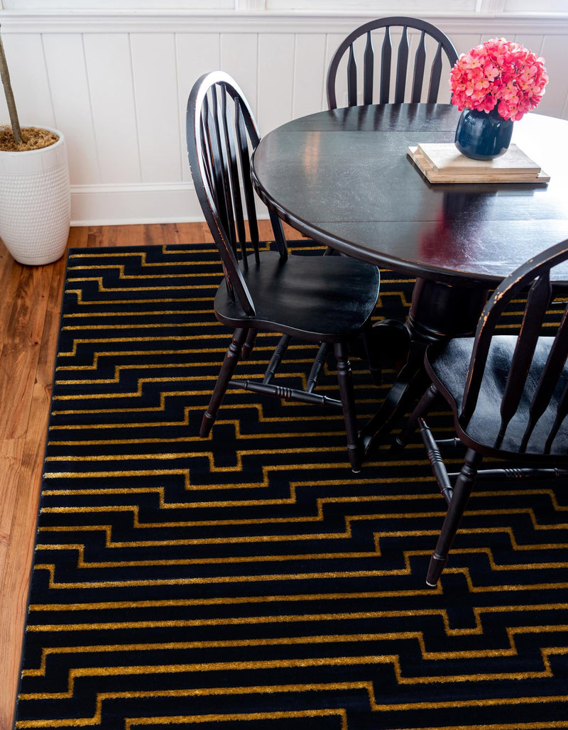 Metropolitan Matrix Collection Area Rug -  Skyline Square Navy Blue and Gold  lifestyle 182