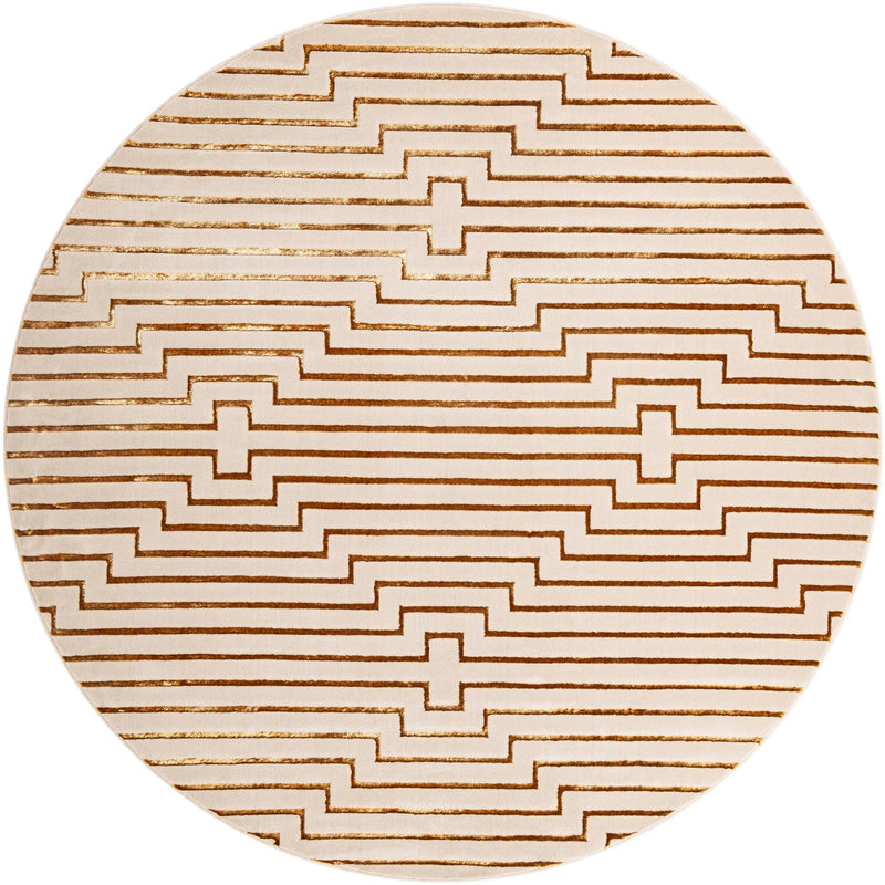 Metropolitan Matrix Collection Area Rug -  Skyline Round White and Gold  lifestyle 84