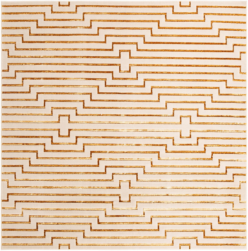 Metropolitan Matrix Collection Area Rug -  Skyline Square White and Gold  lifestyle 85