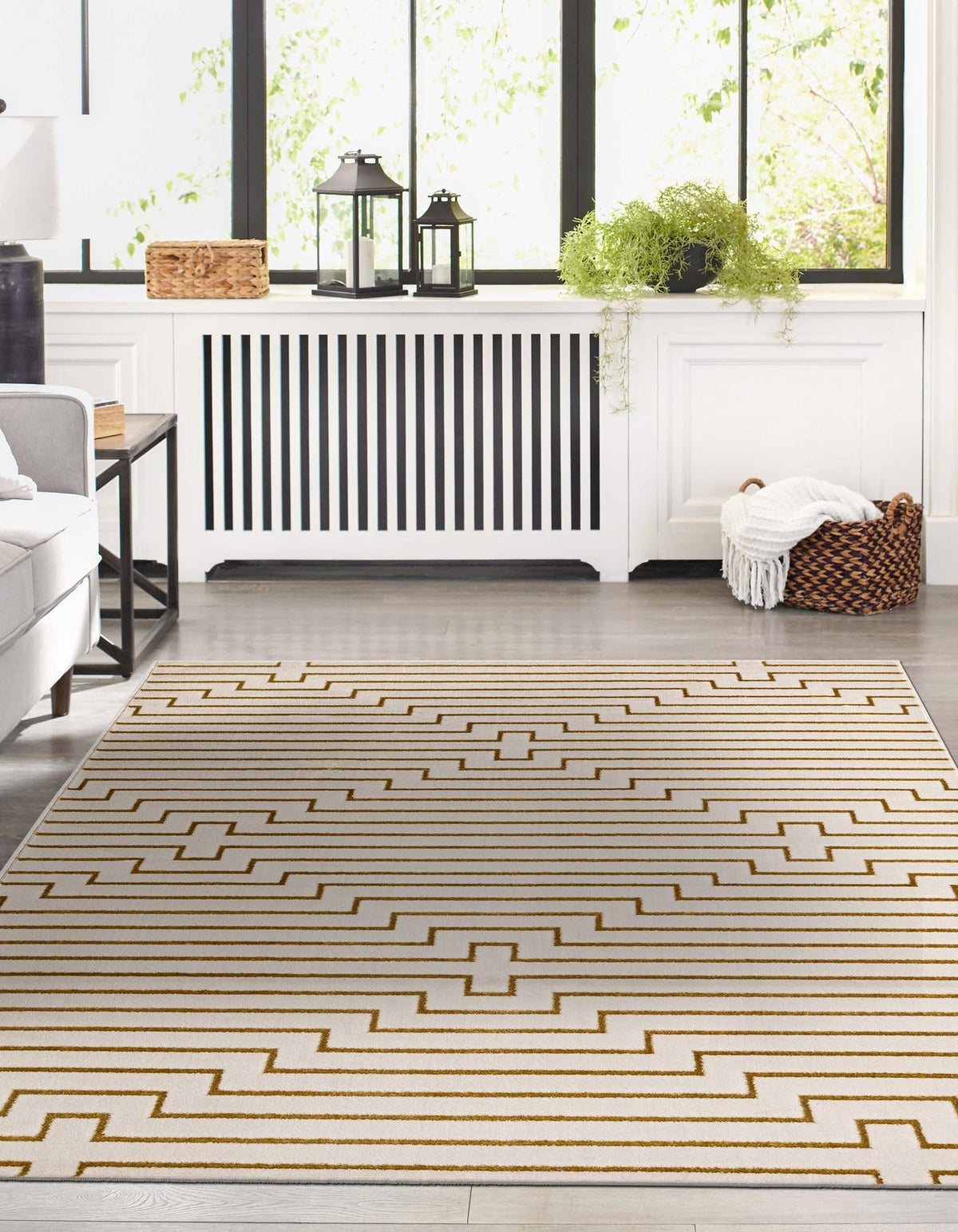 Metropolitan Matrix Collection Area Rug -  Skyline Rectangle White and Gold  lifestyle 4
