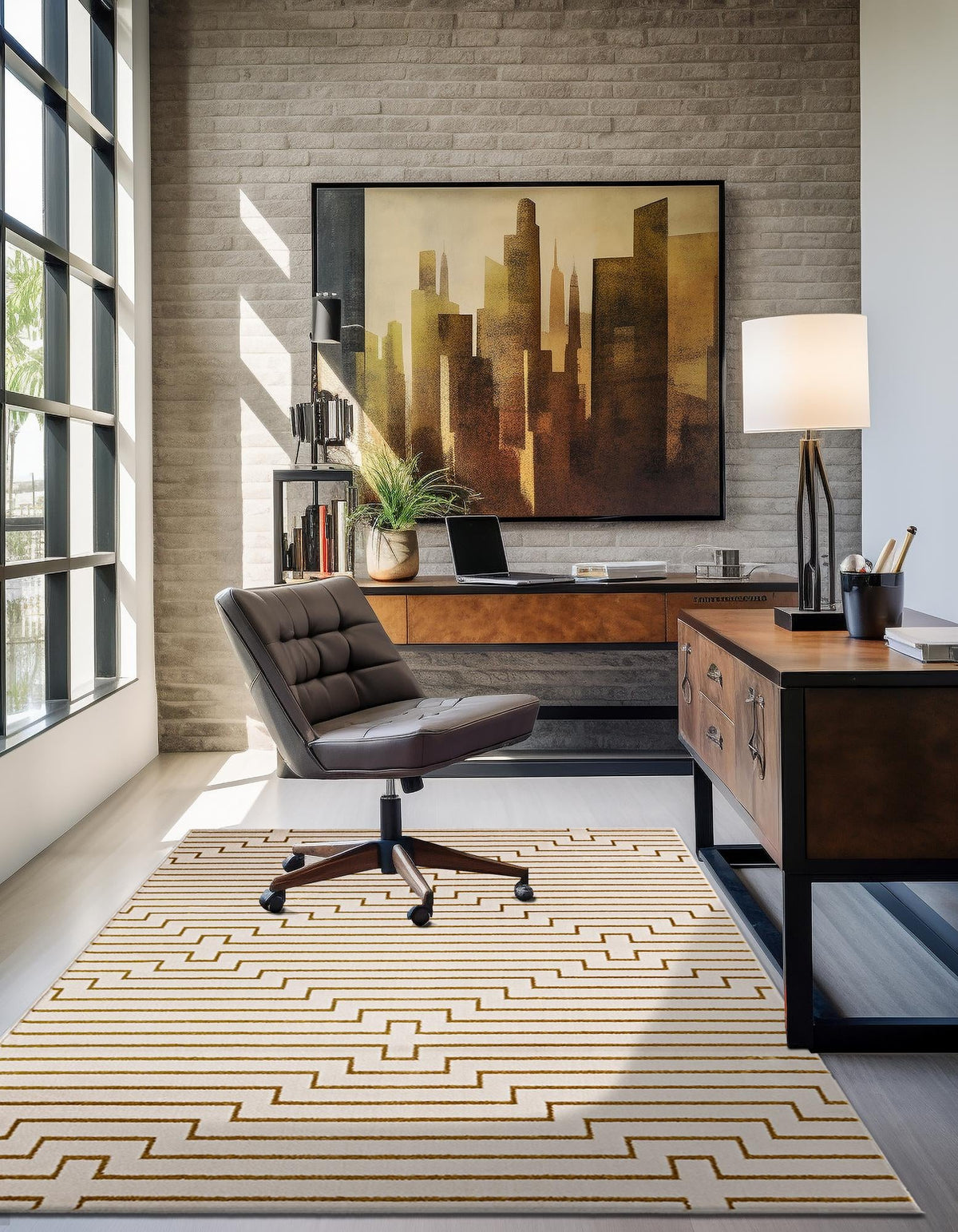 Metropolitan Matrix Collection Area Rug -  Skyline Rectangle White and Gold  lifestyle 8