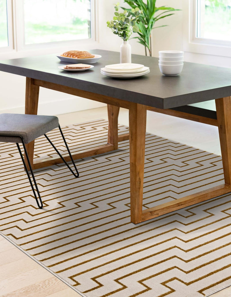 Metropolitan Matrix Collection Area Rug -  Skyline Rectangle White and Gold  lifestyle 20