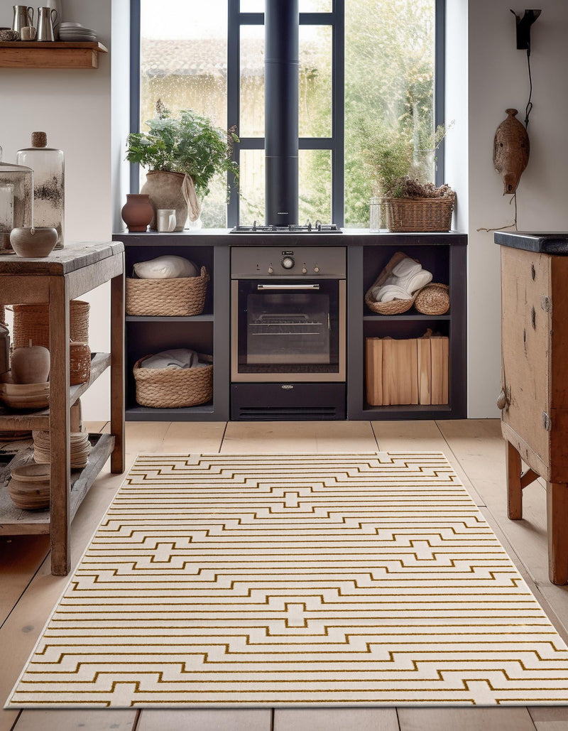 Metropolitan Matrix Collection Area Rug -  Skyline Rectangle White and Gold  lifestyle 28