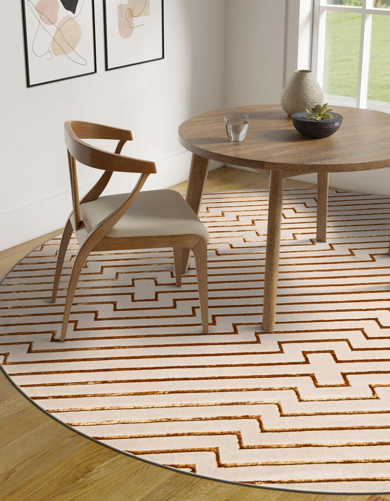 Metropolitan Matrix Collection Area Rug -  Skyline Round White and Gold  lifestyle 143
