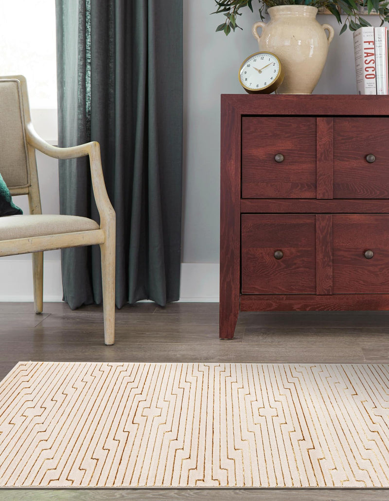 Metropolitan Matrix Collection Area Rug -  Skyline Runner White and Gold  lifestyle 97