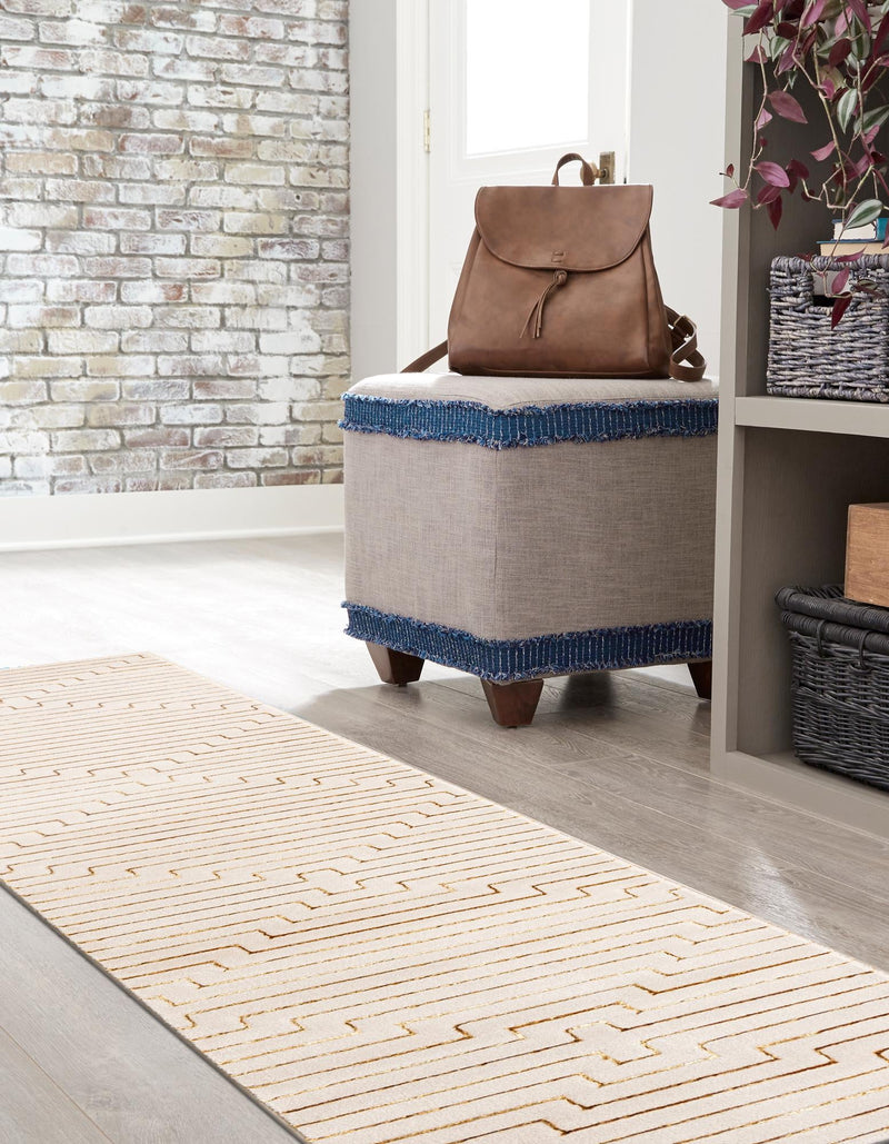 Metropolitan Matrix Collection Area Rug -  Skyline Runner White and Gold  lifestyle 127