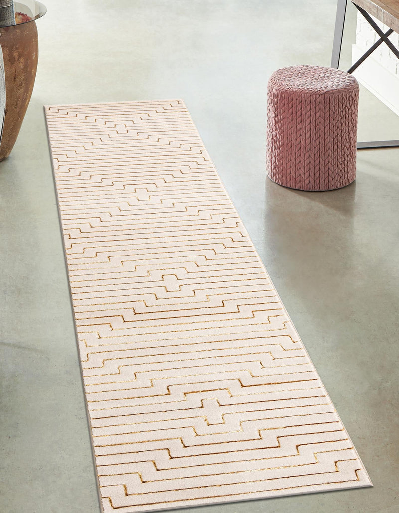 Metropolitan Matrix Collection Area Rug -  Skyline Runner White and Gold  lifestyle 133
