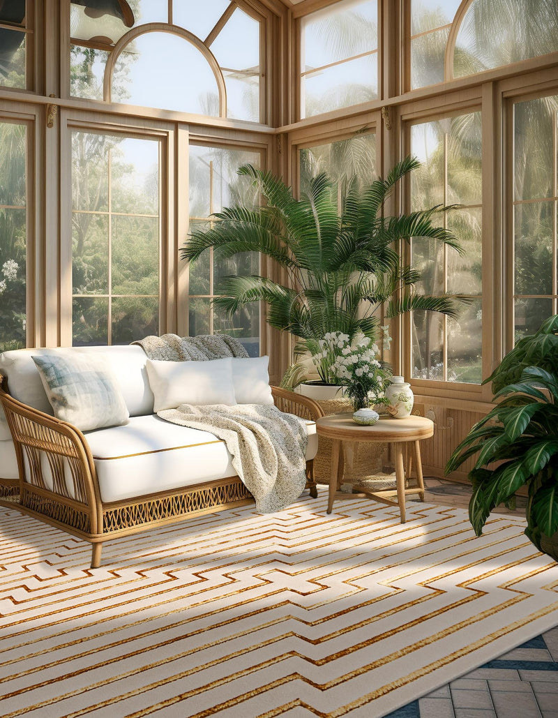 Metropolitan Matrix Collection Area Rug -  Skyline Square White and Gold  lifestyle 126