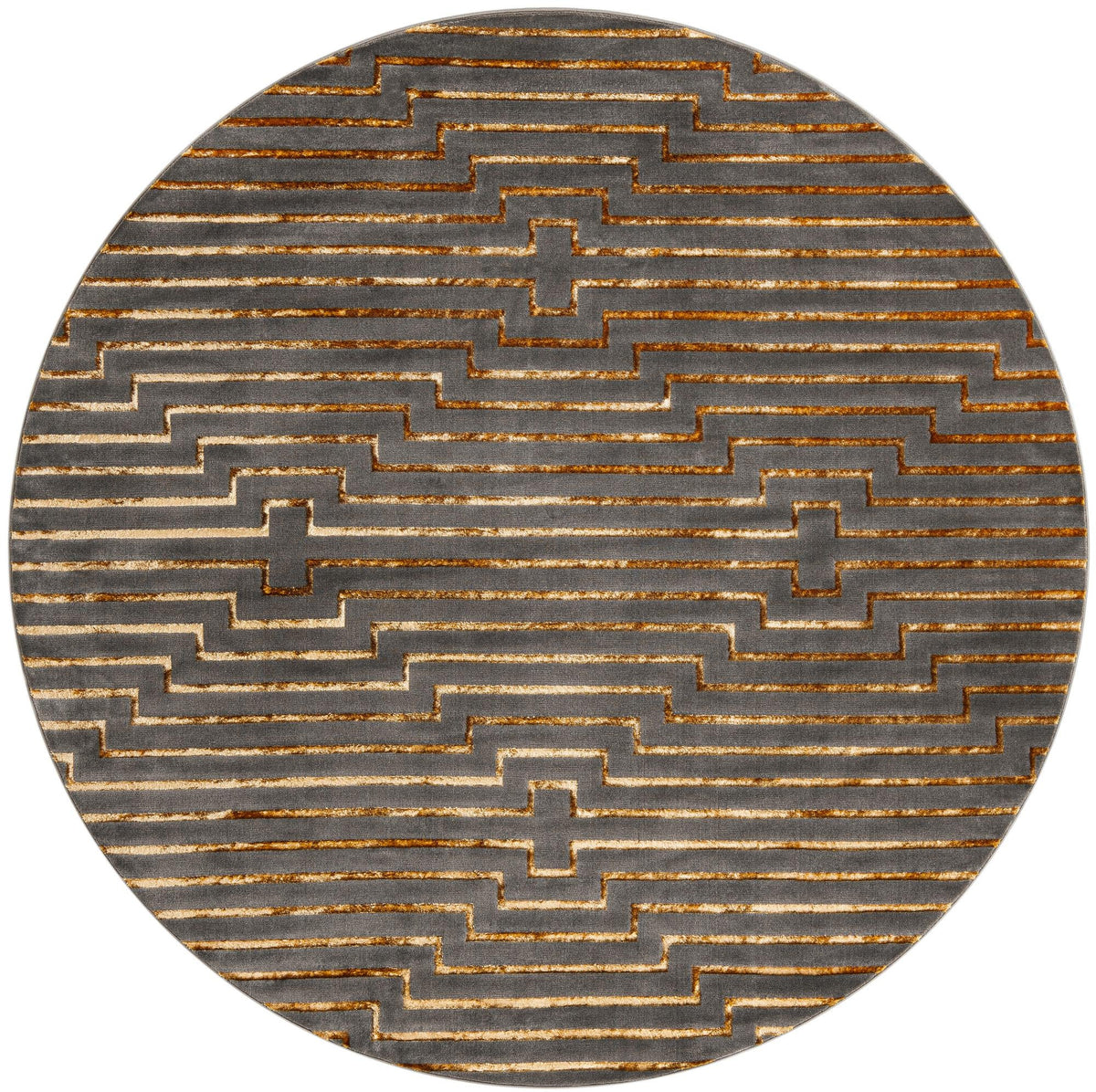 Metropolitan Matrix Collection Area Rug -  Skyline Round Gray and Gold  lifestyle 49