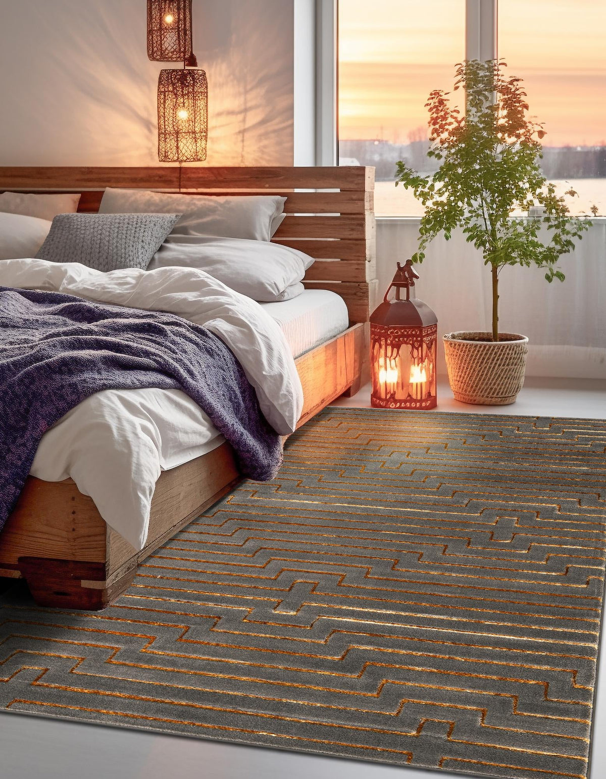 Metropolitan Matrix Collection Area Rug -  Skyline Rectangle Gray and Gold  lifestyle 9